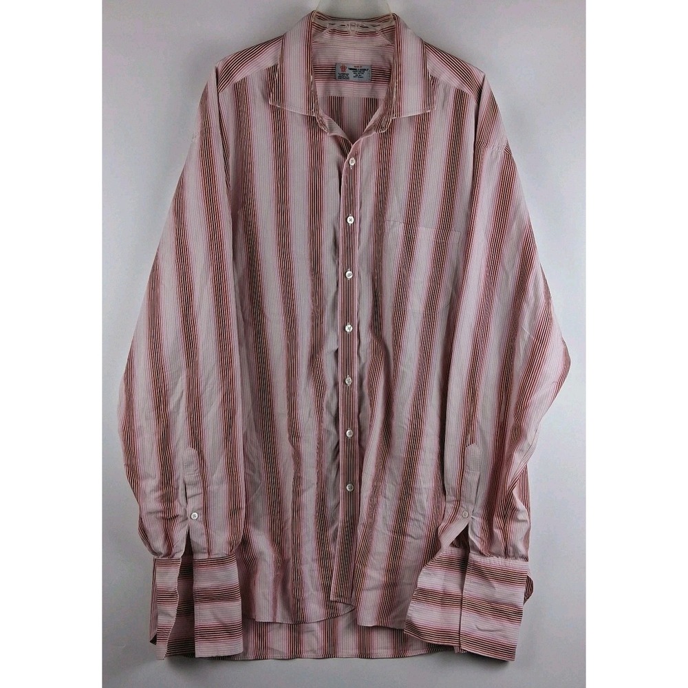 Turnbull & Asser 2XL French Cuff Dress Shirt Size 18 Red Pink White XXL London - Picture 1 of 6